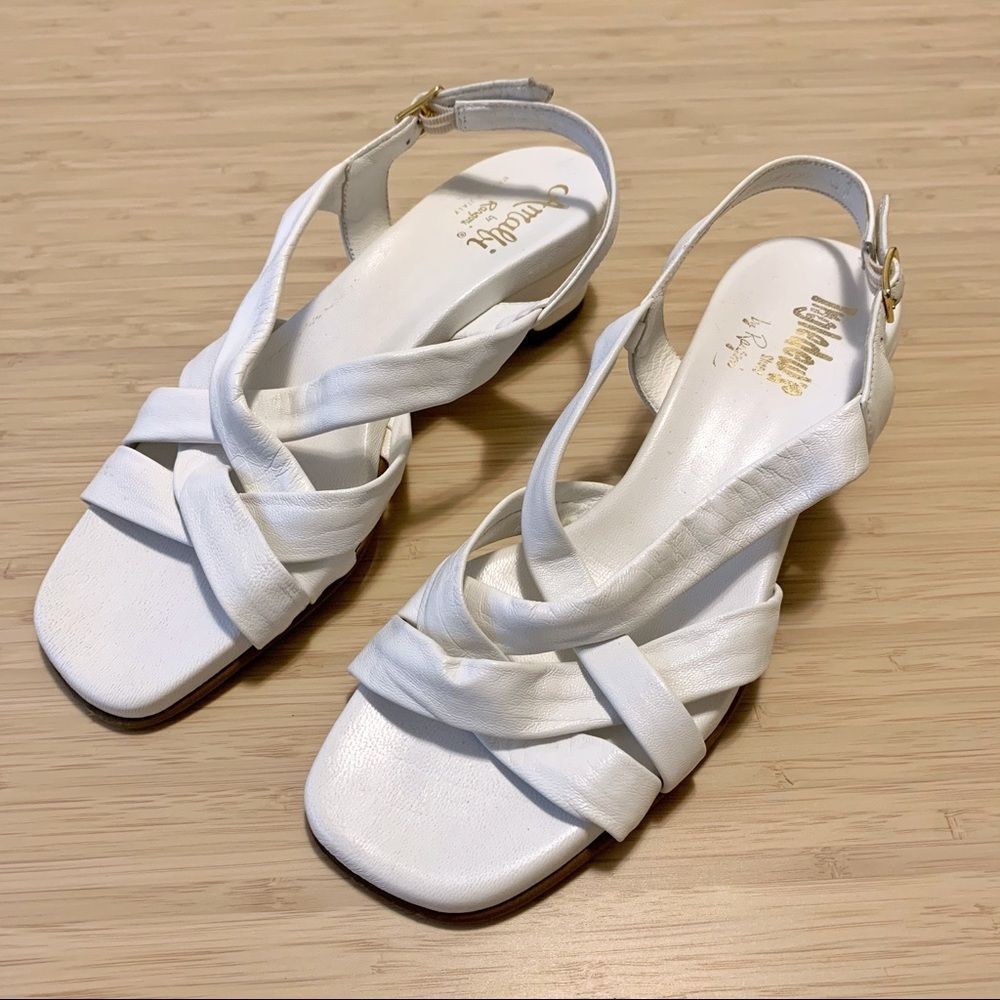 Vintage Genuine Leather White Strappy Sandals